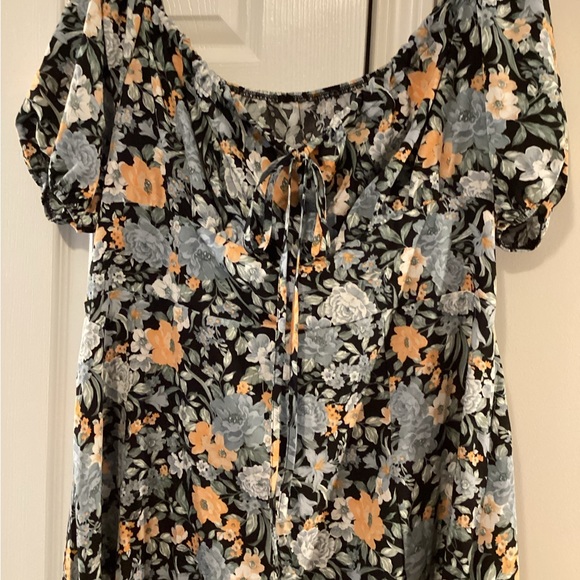 Women’s Floral Print Tie Front Square Neck Slit Hem Midi Dress SIZE 3X - Picture 6 of 7